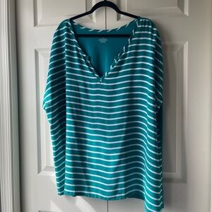 Lane Bryant Teal and White Striped V-Neck Tunic